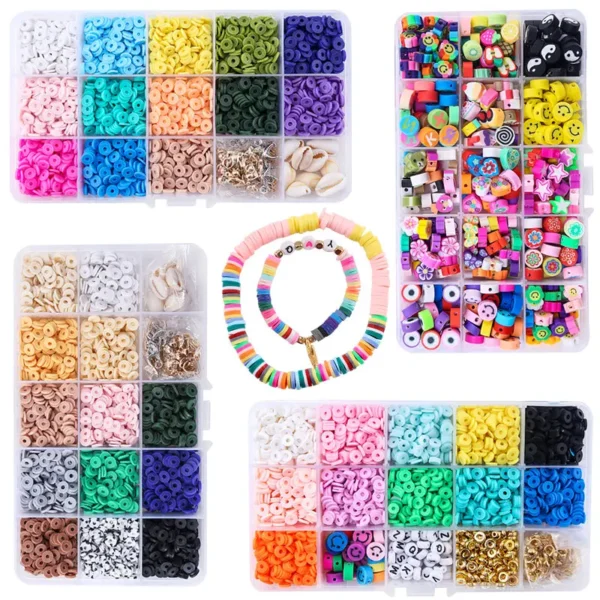 Clay Beads Kit - 15 Slots, 6mm Beads & Pendant Charms