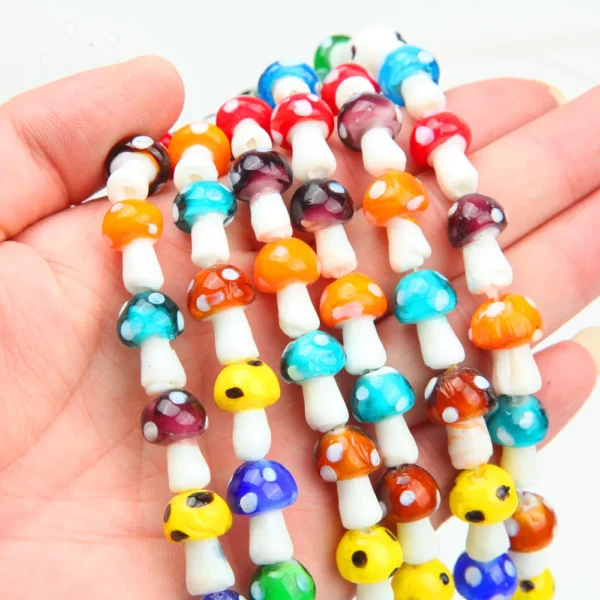 10Pcs Glass Mushroom Beads for Jewelry Making and DIY Crafts Supplies