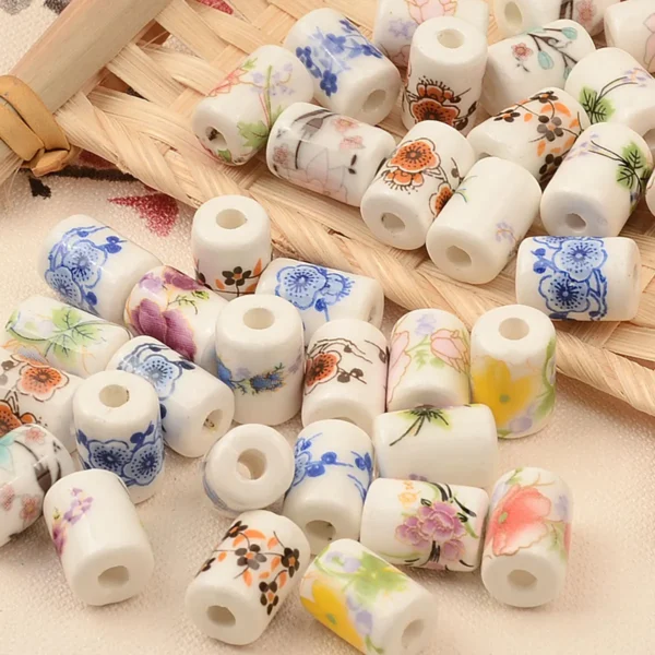 Clay Beads Kit – 20pcs Floral Porcelain Cylinder Beads - Image 6