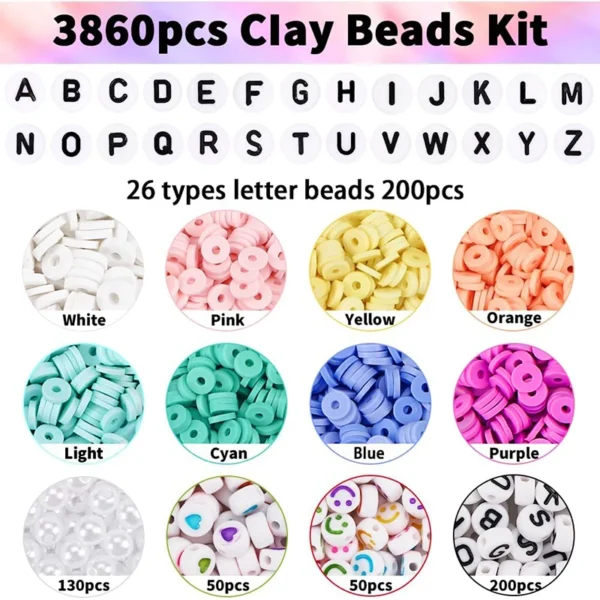 Clay Beads Kit, 3860Pcs Macarons Color Beads For DIY Jewelry - Image 3