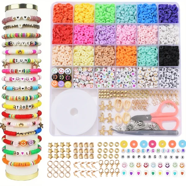 Clay Beads Kit: 6mm Rainbow Beads for DIY Jewelry