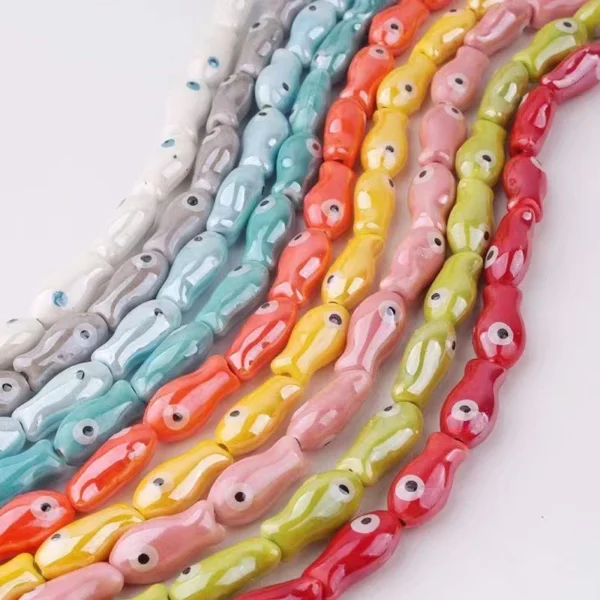 Clay Beads Kit: 10pcs Retro Fish Ceramic Beads for DIY - Image 2