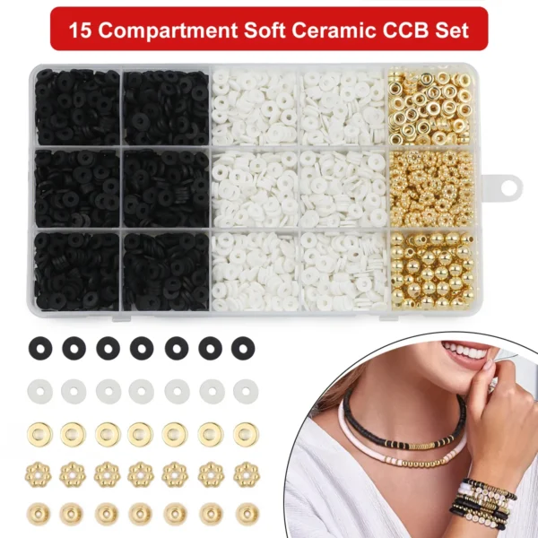 Clay Beads Kit 2400pcs Black, White, Gold Spacer Beads - Image 3