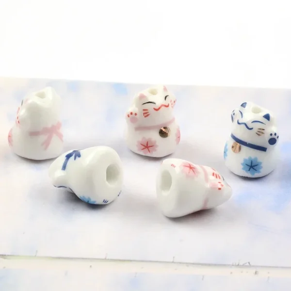 Clay Beads Kit - 5pcs Lucky Cat Ceramic Beads - Image 2