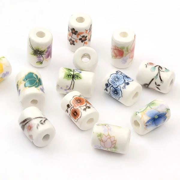 Clay Beads Kit – 20pcs Floral Porcelain Cylinder Beads - Image 5
