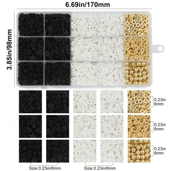 Clay Beads Kit 2400pcs Black, White, Gold Spacer Beads - Image 9