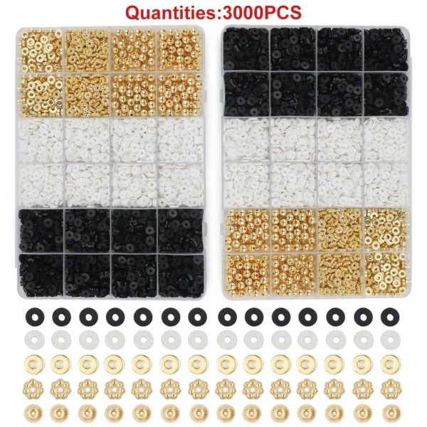 3000pcs Clay Beads Kit: Black, White & Gold - Image 4