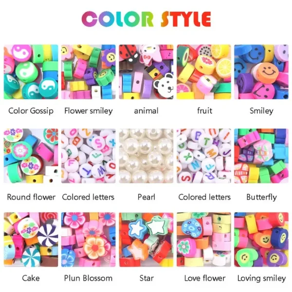 Clay Beads Kit, 15 Styles Heart Star Beads Charms Set - Image 4