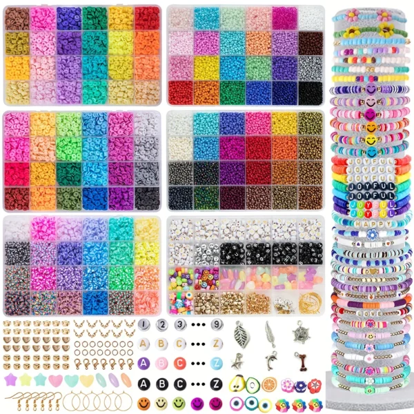Clay Beads Kit: 72 Pottery & 48 Glass Beads for Jewelry