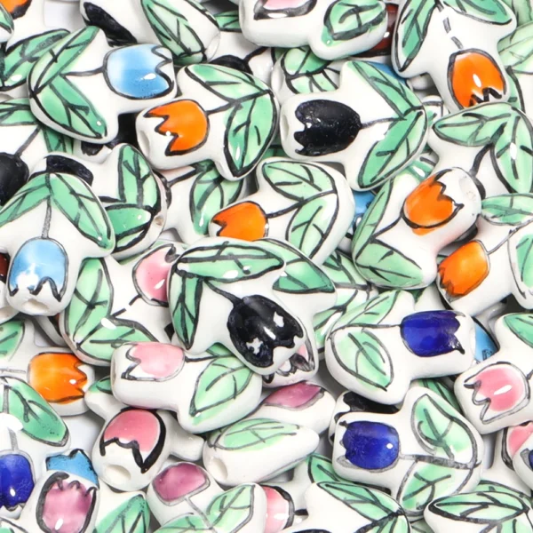 Clay Beads Kit - 2Pcs Tulip Flower Ceramic Beads - Image 6