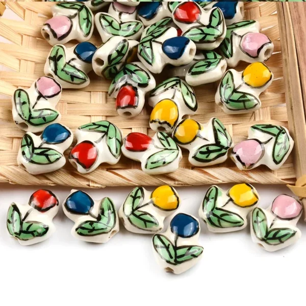 Clay Beads Kit - Hand Painted Tulip Ceramic Beads