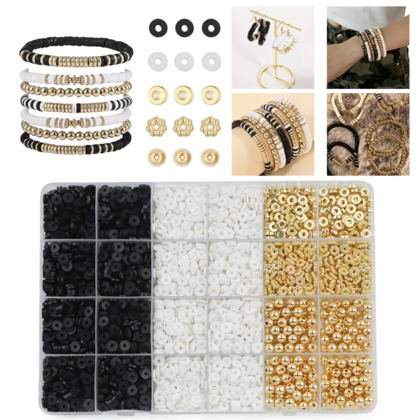 3000pcs Clay Beads Kit: Black, White & Gold