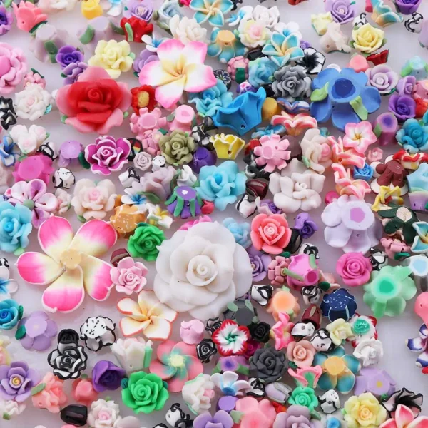 50Pcs Mixed Fimo Polymer Clay Flower Beads for DIY Crafts Accessories - Image 2