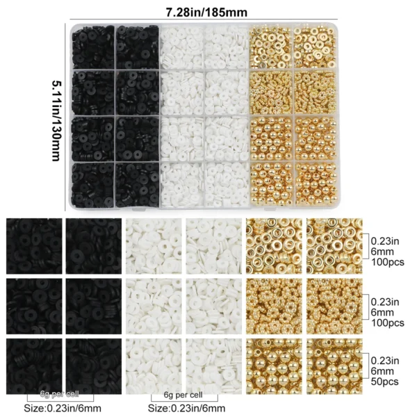 3000pcs Clay Beads Kit: Black, White & Gold - Image 5