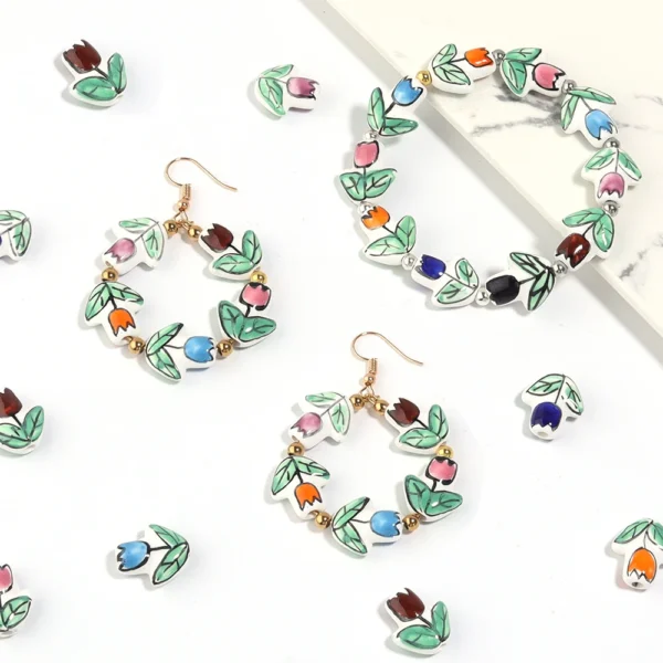 Clay Beads Kit - 2Pcs Tulip Flower Ceramic Beads - Image 3
