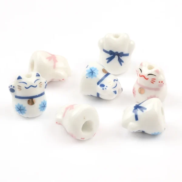 Clay Beads Kit - 5pcs Lucky Cat Ceramic Beads - Image 3