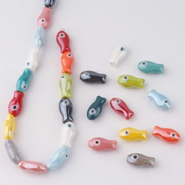 Clay Beads Kit: 10pcs Retro Fish Ceramic Beads for DIY