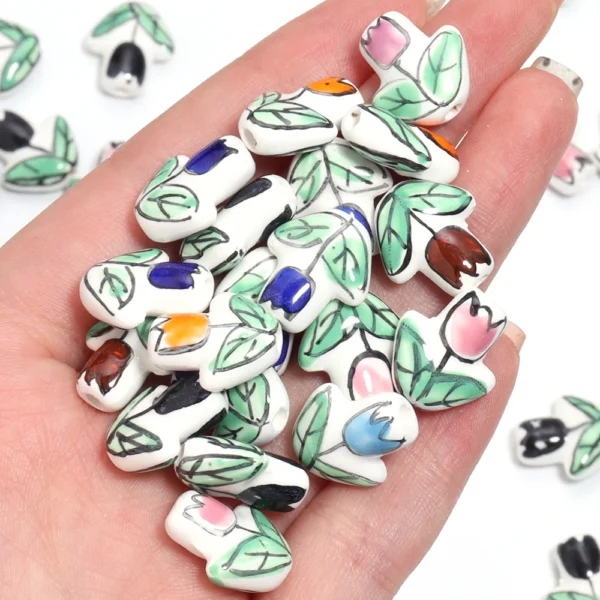 Clay Beads Kit - 2Pcs Tulip Flower Ceramic Beads - Image 4