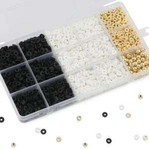 Clay Beads Kit 2400pcs Black, White, Gold Spacer Beads