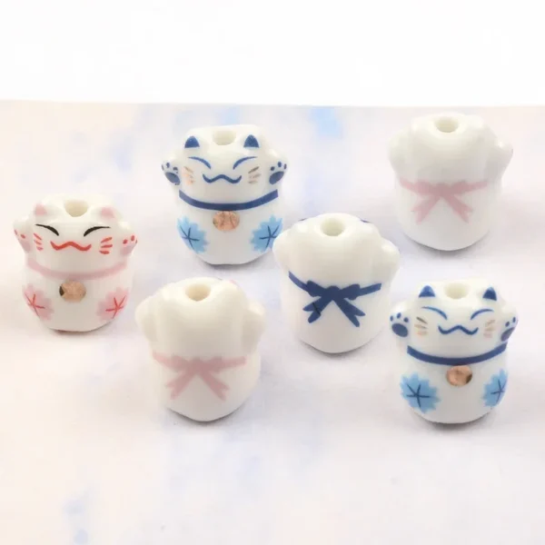 Clay Beads Kit - 5pcs Lucky Cat Ceramic Beads