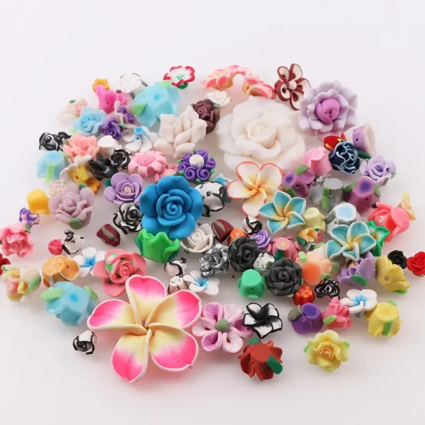 50Pcs Mixed Fimo Polymer Clay Flower Beads for DIY Crafts Accessories