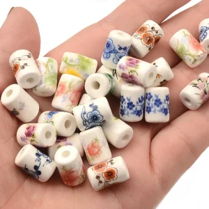 Clay Beads Kit – 20pcs Floral Porcelain Cylinder Beads