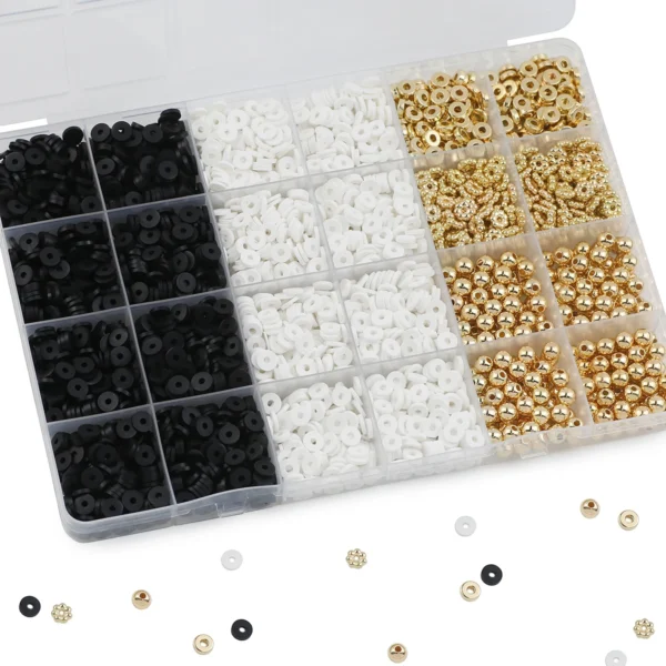 3000pcs Clay Beads Kit: Black, White & Gold - Image 3