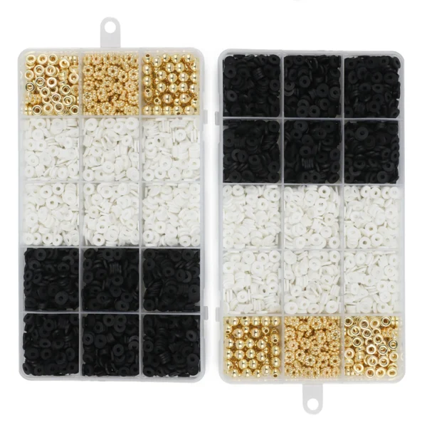 Clay Beads Kit 2400pcs Black, White, Gold Spacer Beads - Image 6