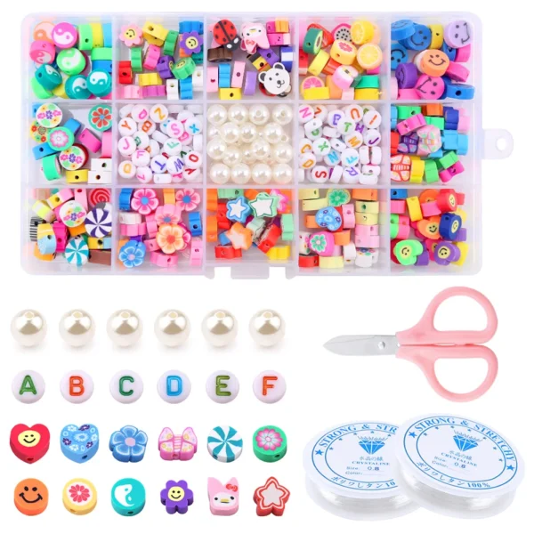 Clay Beads Kit: 280pcs Fruit, Flower Beads for DIY