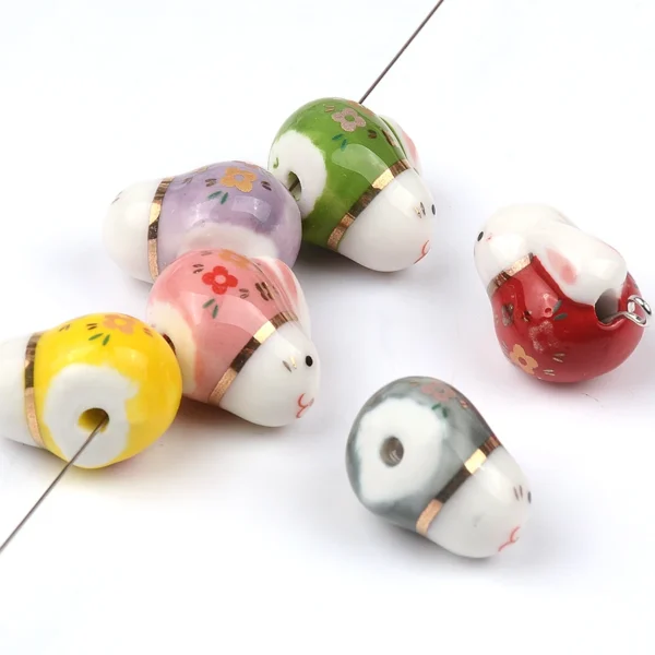 Clay Beads Kit - 5pcs Cute Rabbit Ceramic Beads - Image 3