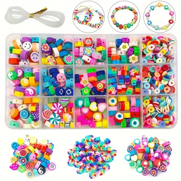 Clay Beads Kit, 15 Styles Heart Star Beads Charms Set
