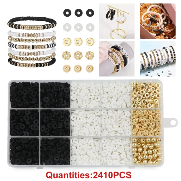 Clay Beads Kit 2400pcs Black, White, Gold Spacer Beads - Image 5