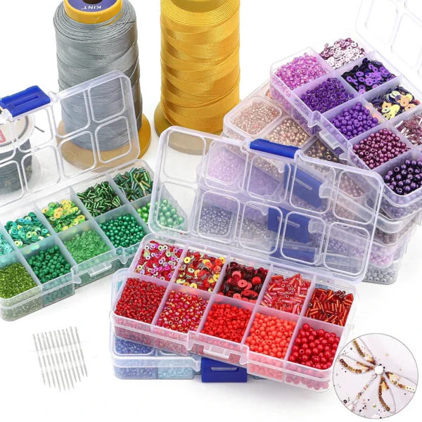 Clay Beads Kit 10 Grid Box with Rice Beads & Pearls - Image 2