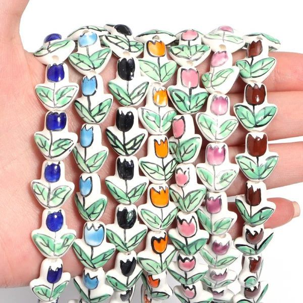 Clay Beads Kit - 2Pcs Tulip Flower Ceramic Beads - Image 5
