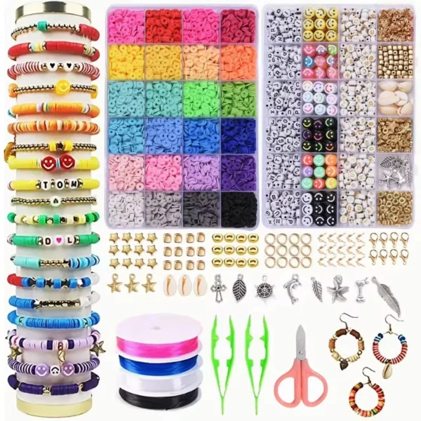 Clay Beads Kit: Assorted Polymer Beads for DIY Jewelry