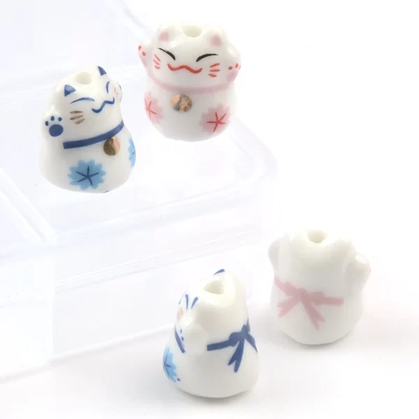 Clay Beads Kit - 5pcs Lucky Cat Ceramic Beads - Image 6