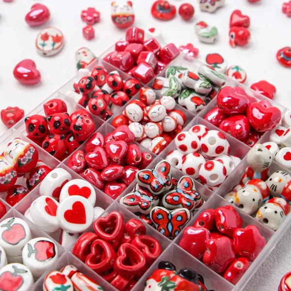 Clay Beads Kit - Fire Red Ceramic Beads For Jewelry