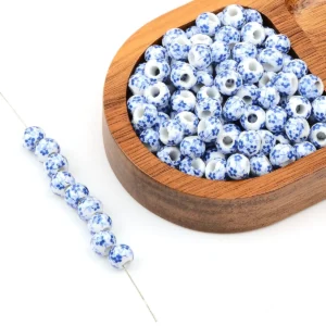 Clay Beads Kit - Blue Flower Ceramic Beads, 30pcs