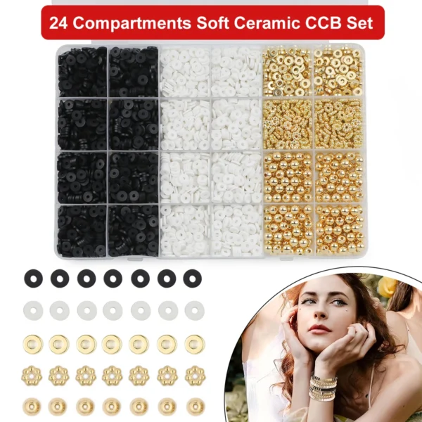 3000pcs Clay Beads Kit: Black, White & Gold - Image 2