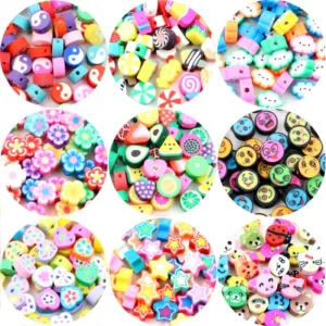 50pcs 10mm Mixed Fruit & Animal Clay Beads Kit