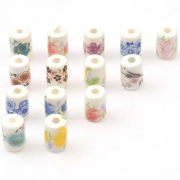Clay Beads Kit – 20pcs Floral Porcelain Cylinder Beads - Image 2