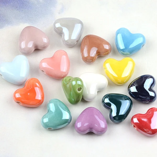 Clay Beads Kit: 10pcs Heart-Shaped Ceramic Beads