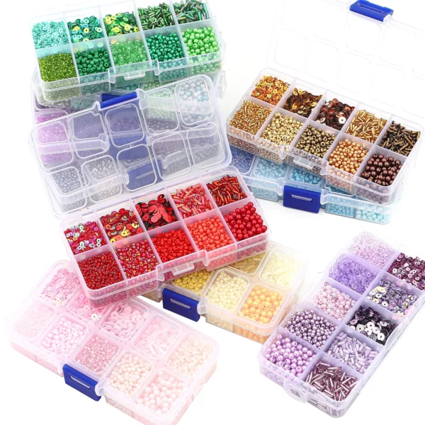 Clay Beads Kit 10 Grid Box with Rice Beads & Pearls - Image 5