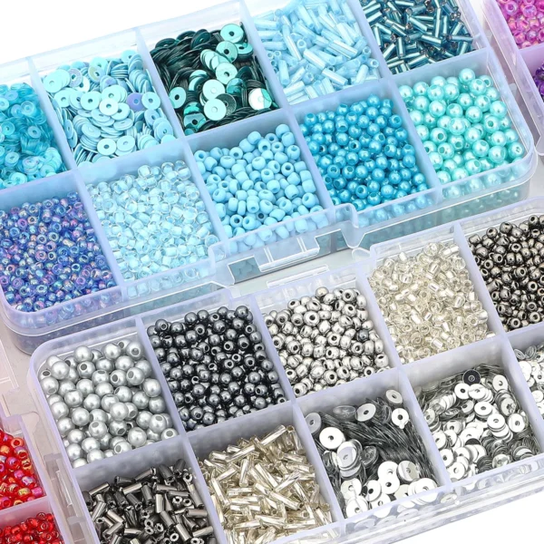 Clay Beads Kit 10 Grid Box with Rice Beads & Pearls - Image 3